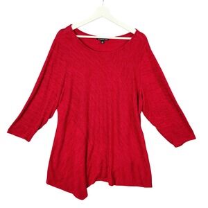 Zac & Rachel Asymmetrical Hem Red Pink Knit Tunic Top 3/4 Sleeve Womens‎ Size 1X